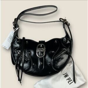 JW Pei Tessa Crushed black studded shoulder bag edgy NWT